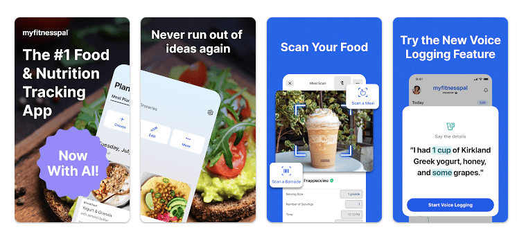 MyFitnessPal app features: AI-powered nutrition tracking, meal planning, food scanning, and voice logging
