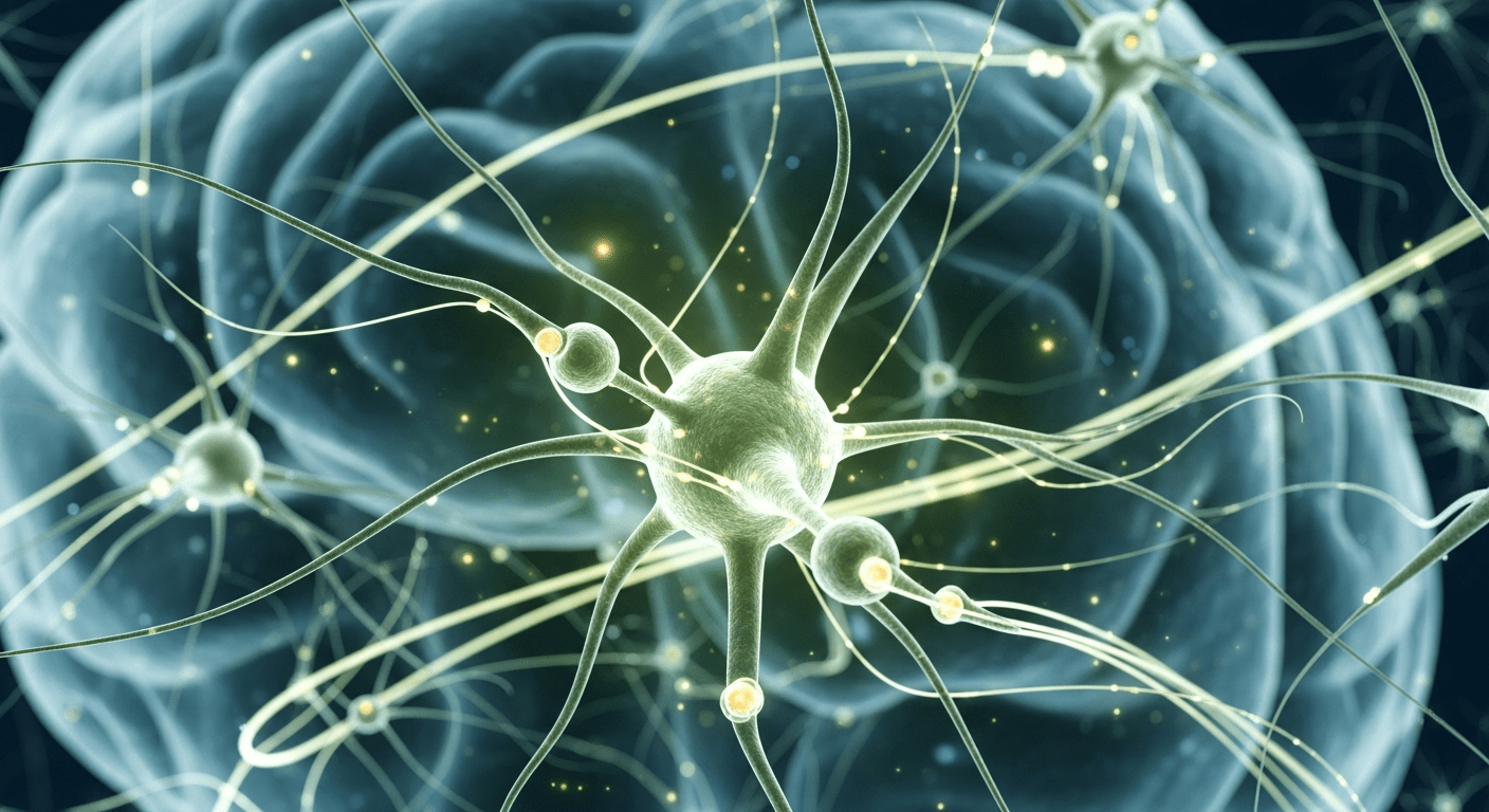 A close-up illustration of brain neurons connecting with a vibrant, healthy atmosphere.