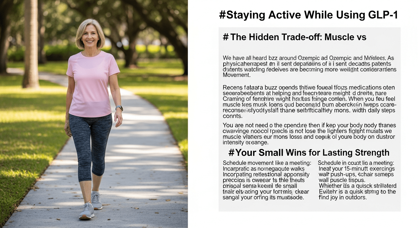 A middle-aged woman walking confidently in a Florida park wearing comfortable athletic gear.